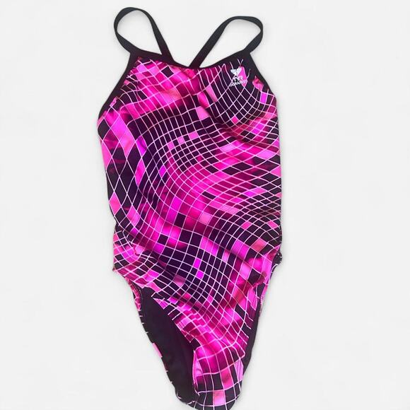 Pink and black TYR womens size 34 one piece swim suit racer back performance - Picture 1 of 3